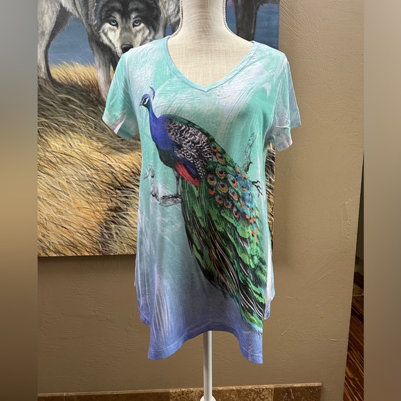 San Diego Zoo Peacock short sleeve T-shirt A line sz MD great condition birds - Picture 3 of 7